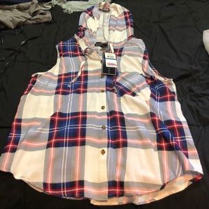Plaid tank top with hood